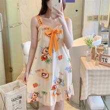 一字领吊带睡裙夏季休闲甜美卡通性感睡衣凉爽连衣裙可外穿家居服