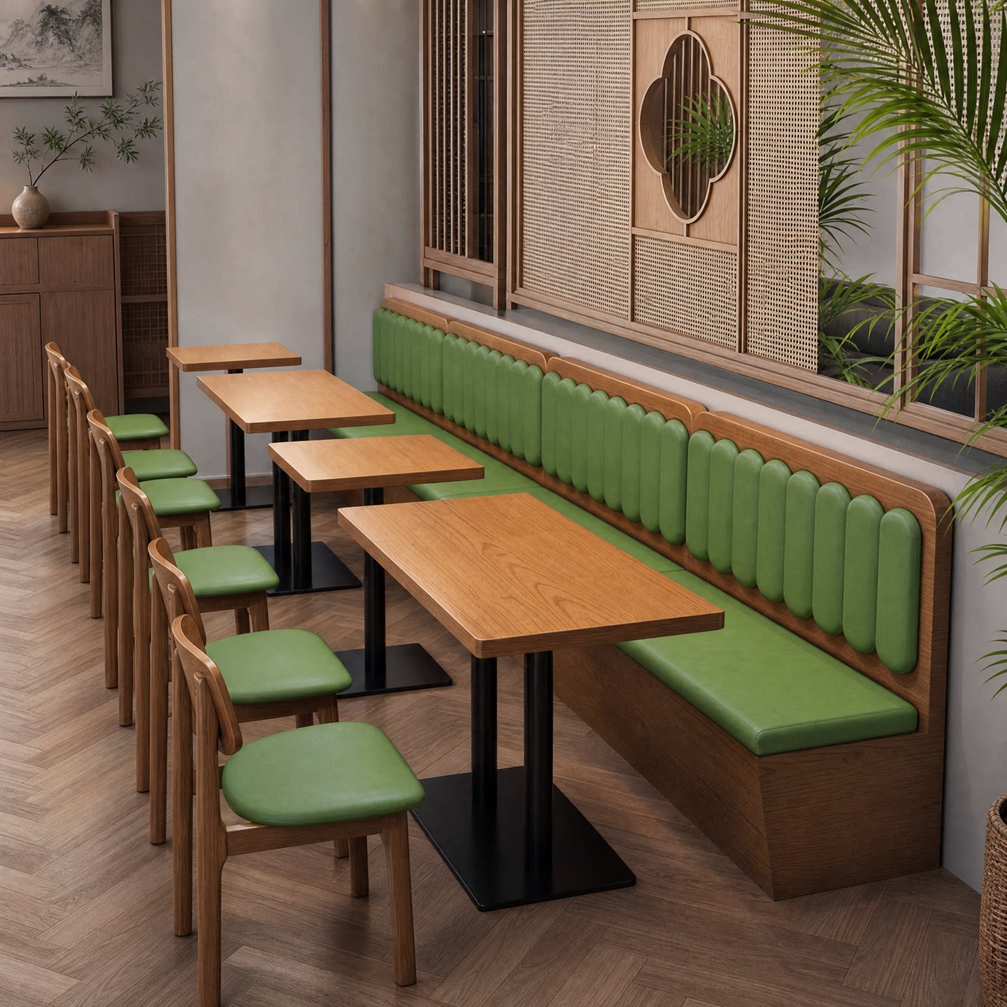 实木餐饮小吃店快餐店卡座沙发商用靠墙咖啡厅饭店湘菜馆桌椅组合