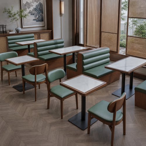 定制复古餐厅卡座沙发餐馆岩板餐桌商用面馆烧烤店餐饮店实木桌椅