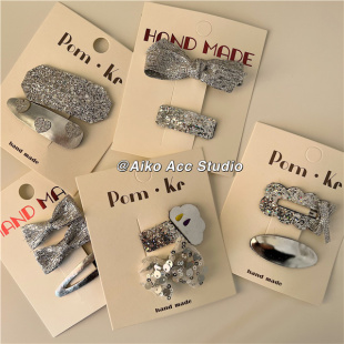 AIKO 银色系蝴蝶结动物甜美刘海发夹组合 ACC韩国儿童新款