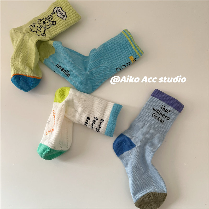 AIKO ACC韩国儿童新款呼吸棉透气网袜空调袜防蚊袜男童女童