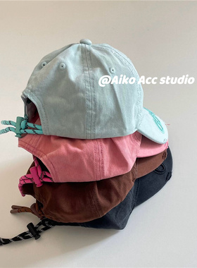 AIKO ACC韩国儿童新款破洞镂空字母水洗编织带防晒帽鸭舌帽棒球帽