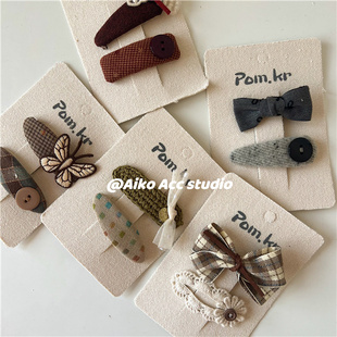 AIKO 布艺蝴蝶结蕾丝纽扣百搭侧边发夹 ACC韩国秋冬新款