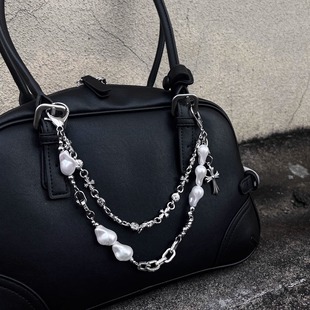 原创机车珍珠包包链条配件挂件双层包链挂链配件包装饰链钥匙扣