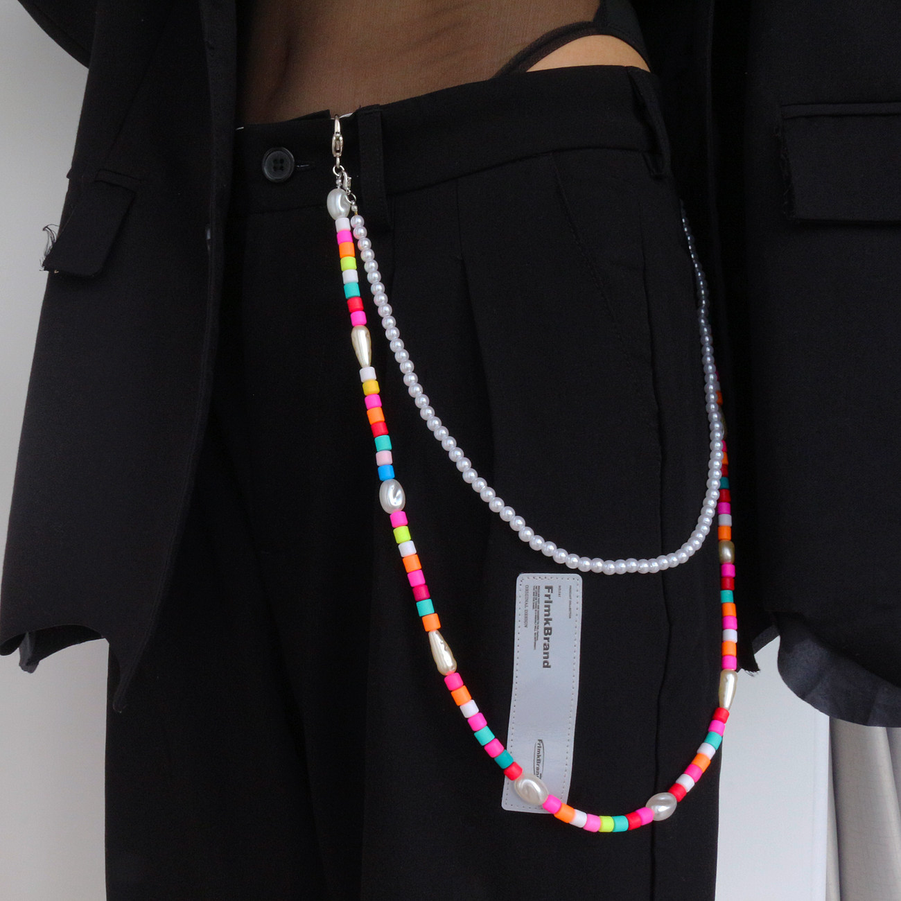 原创彩虹色珍珠裤链配饰嘻哈y2k高街腰带小众挂饰腰链配饰辣妹潮