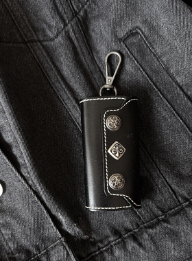 原创cleanfit铆钉头层牛皮钥匙扣包挂件复古金属腰间配饰y2k