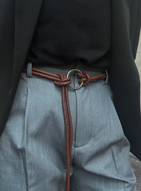 原创复古皮带圆环腰带男休闲百搭设计感小众编织腰绳女裤带配饰