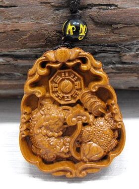 桃木财运符吊坠项链貔貅金蟾