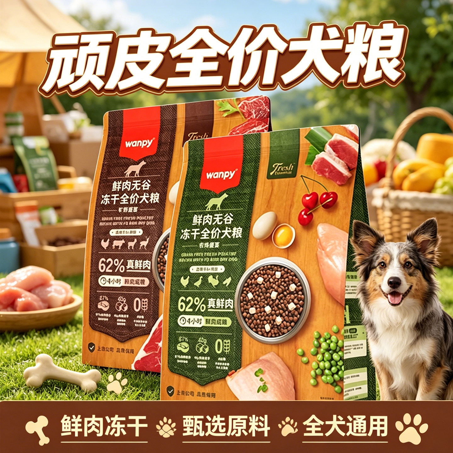 顽皮鲜肉无谷狗粮成幼犬中大型双拼营养冻干鸡肉牛肉狗主粮包邮