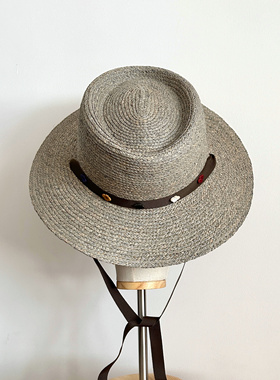 Seem原创设计春夏草帽女巴拿马帽优雅平顶小礼帽百搭遮阳拉菲草帽