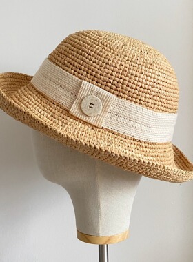 春夏草帽渔夫帽遮阳帽文艺风女手工编织度假出游帽子气质圆顶帽