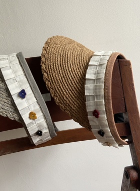 春夏草帽鸭舌帽遮阳空顶帽文艺风女手工编织度假出游发箍帽子百搭