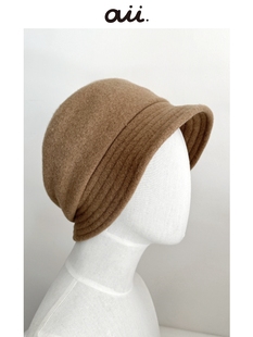 秋冬日系帽子女复古羊毛盆帽小设计显脸小渔夫帽包头帽气质