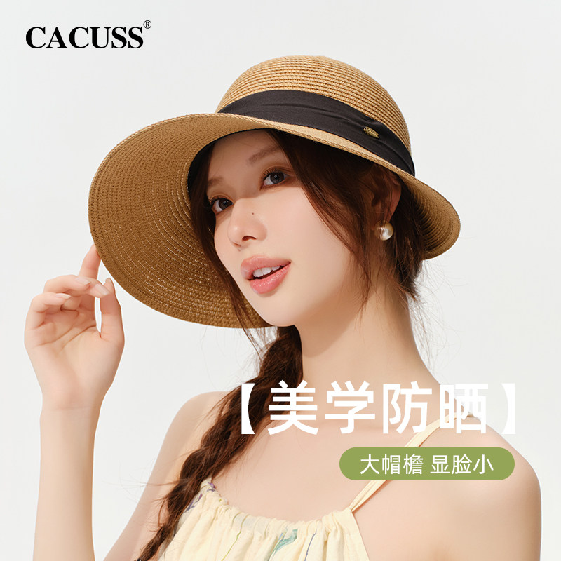 CACUSS甜美蝴蝶结草帽春夏大帽檐图片