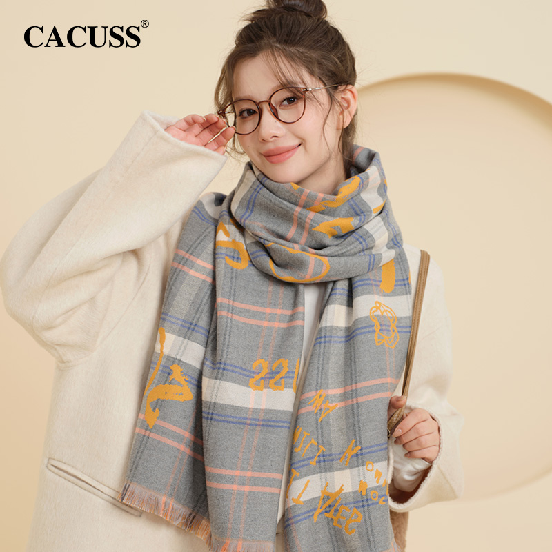 CACUSS双面戴围巾冬季女格子