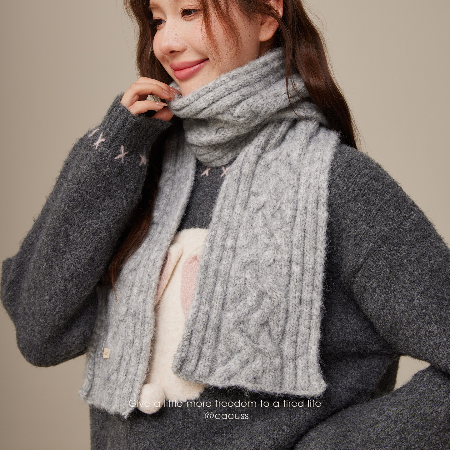 CACUSS麻花针织围巾冬季新款