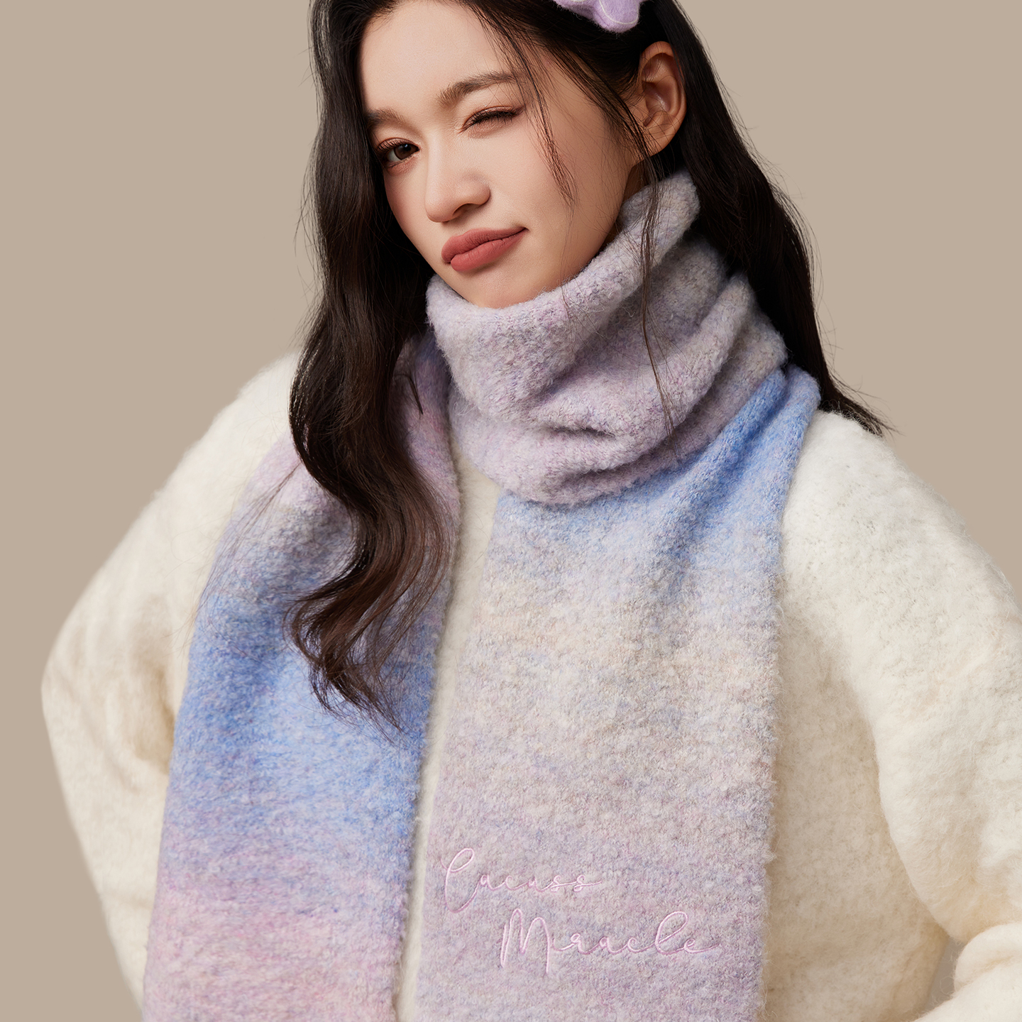 CACUSS圈圈纱围巾女冬季羊毛围脖