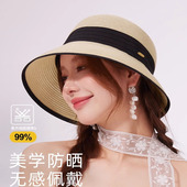 新款 CACUSS法式 草帽女夏季 海滩度假防晒帽子防紫外线遮阳帽太阳帽