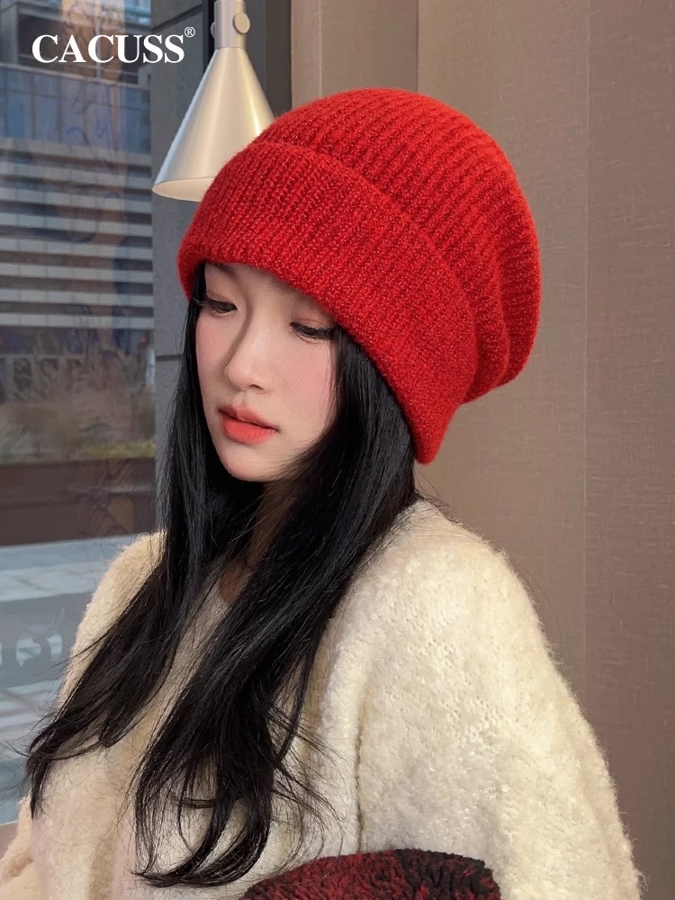CACUSS秋冬新款女士堆堆帽新年红