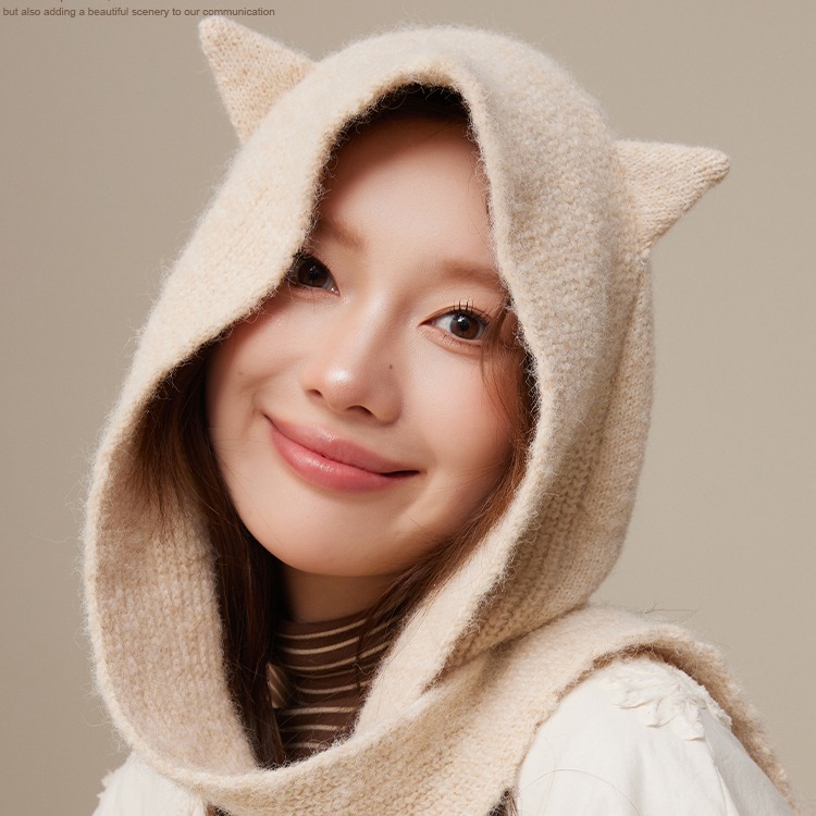 CACUSS一体连帽围巾女冬季针织帽