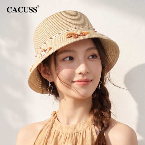 CACUSS小马刺绣草编遮阳帽显脸小