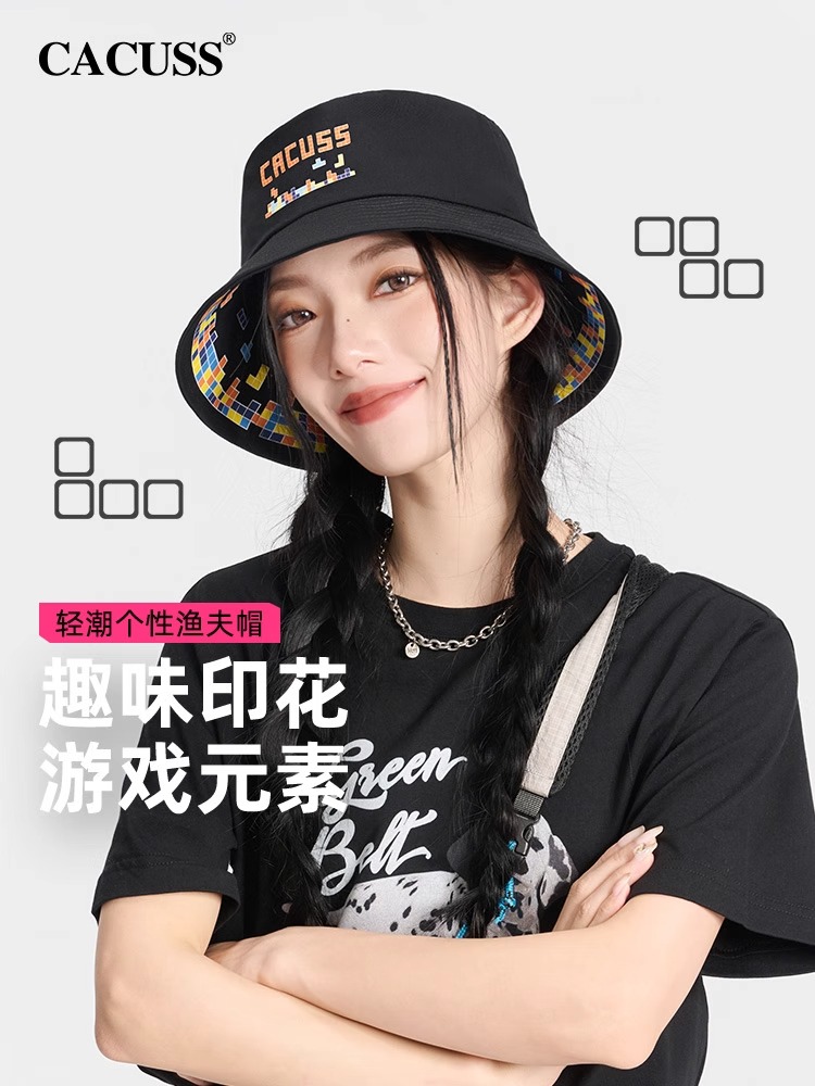 CACUSS帽子春夏纯棉印花渔夫帽女