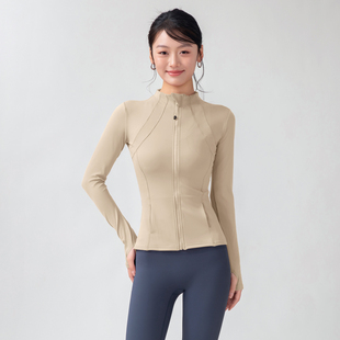 加绒瑜伽外套女立领拉链遮肉显瘦抗皱 通勤健身上衣 带指洞防跑袖
