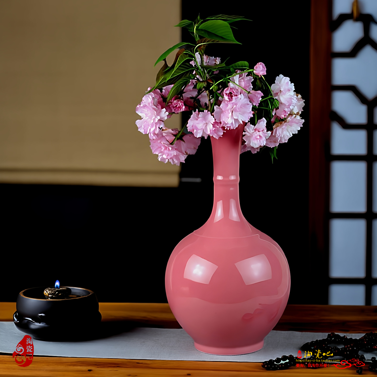 景德镇陶瓷粉色瓷器花瓶新中式