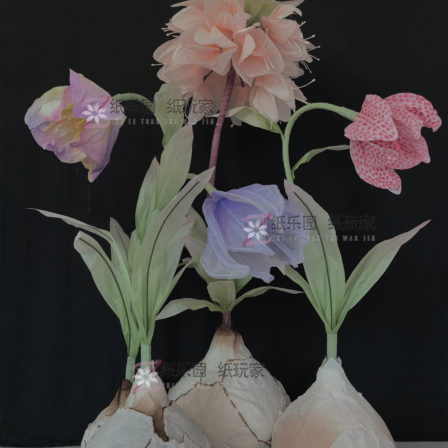 纸玩家婚礼布置摄影道具橱窗美陈大型手工艺制作真丝纸艺贝母组合