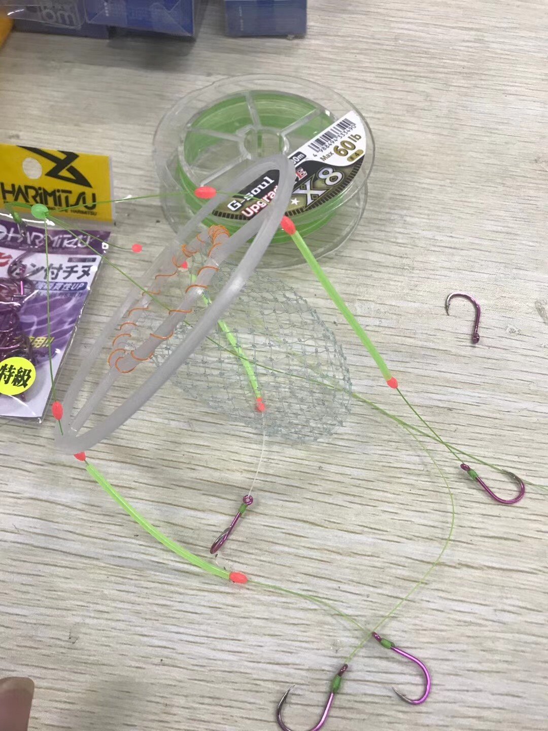 纯手工自制带圈尼龙网袋手竿长杆炮杆鲢鳙花白鲢钓组防缠绕水怪