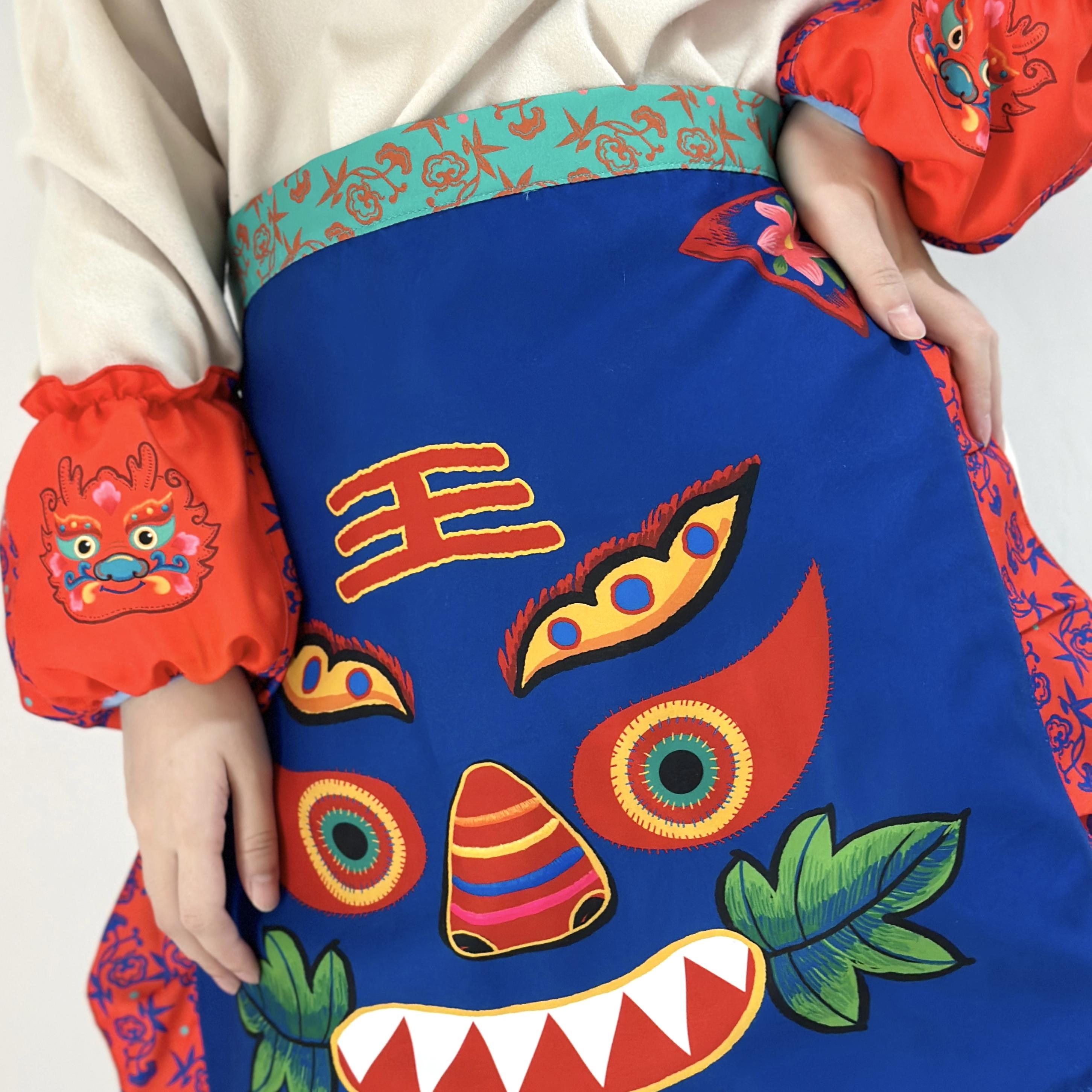 原创图案花边围裙套袖厨房家用可爱半身围裙花艺烘培工作服家务