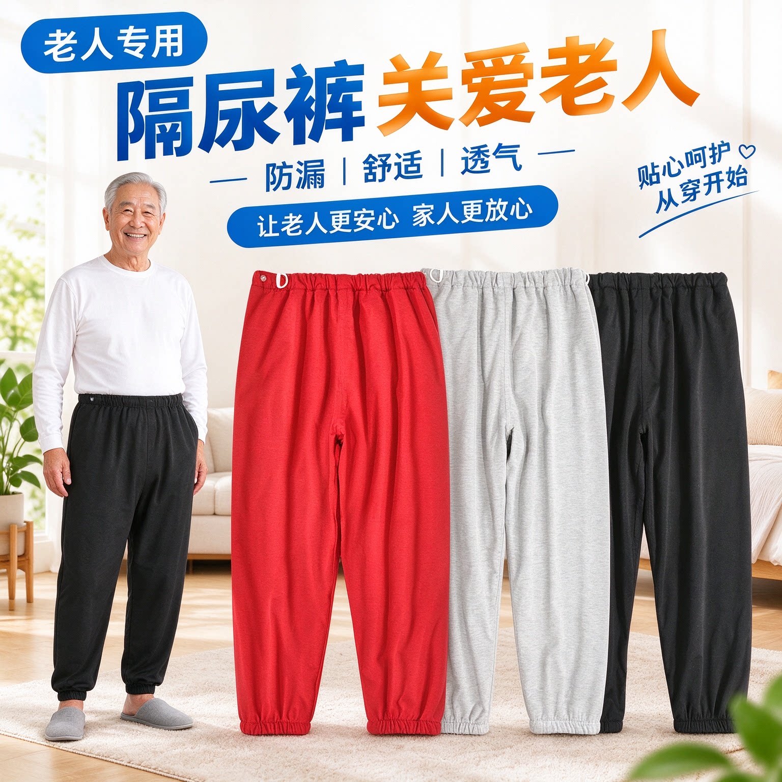 老年人防漏隔尿裤防水纯棉可水洗