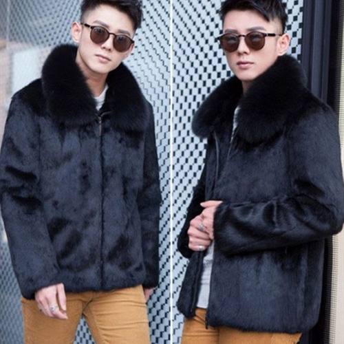 男士优质日常皮草外套潮款冬季新款仿兔毛加厚狐狸毛领男貂绒大衣