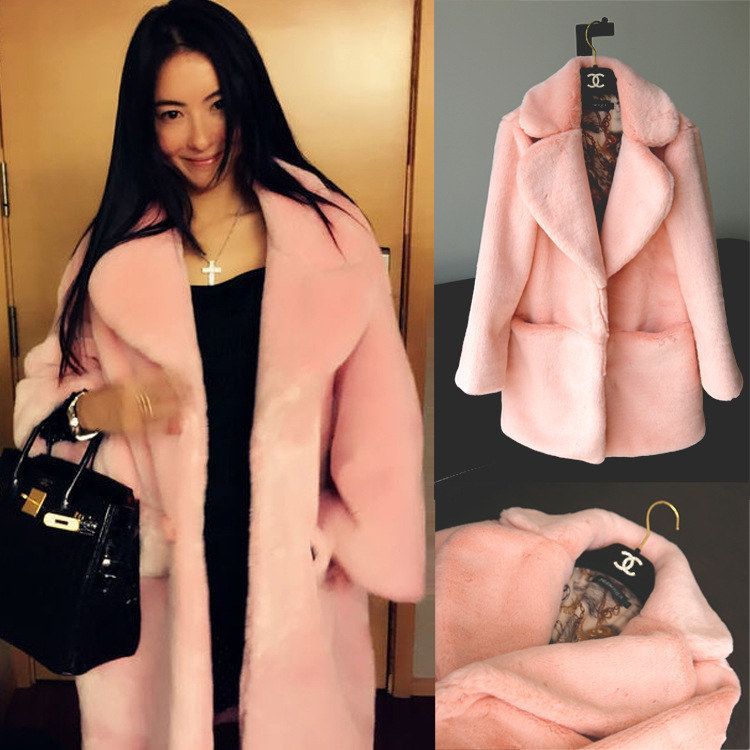 新年轻克拉恋人高雯张柏芝明星同款皮草羊剪绒长款大衣毛兔毛外套