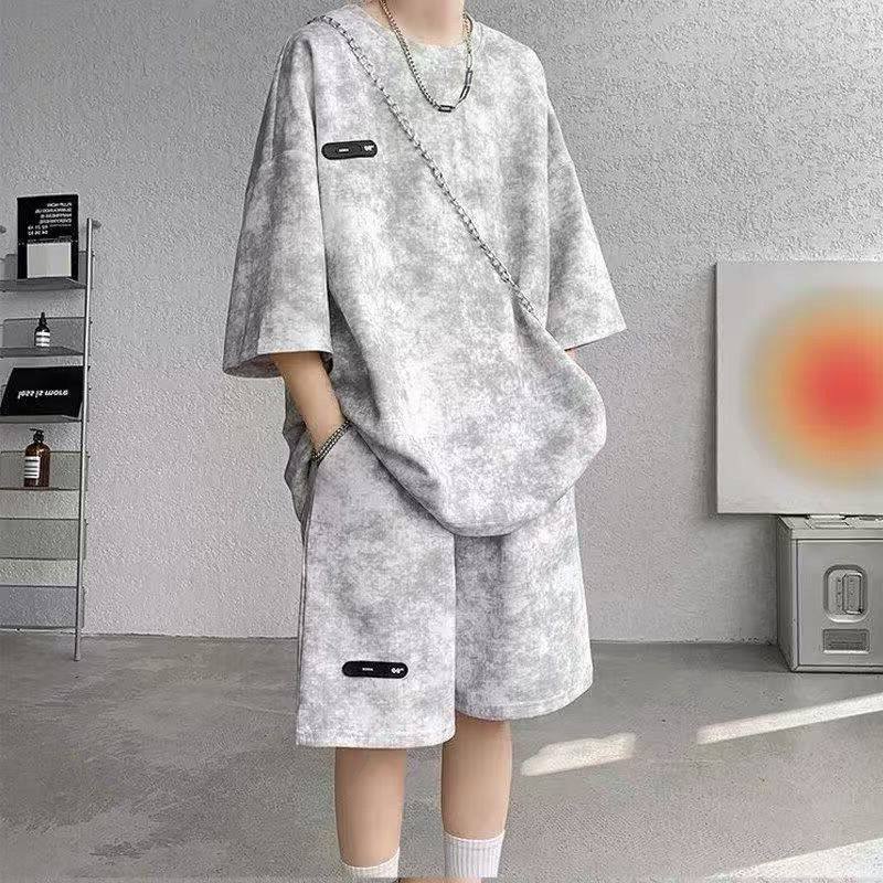 潮流夏季套装酷帅男装扎染大码