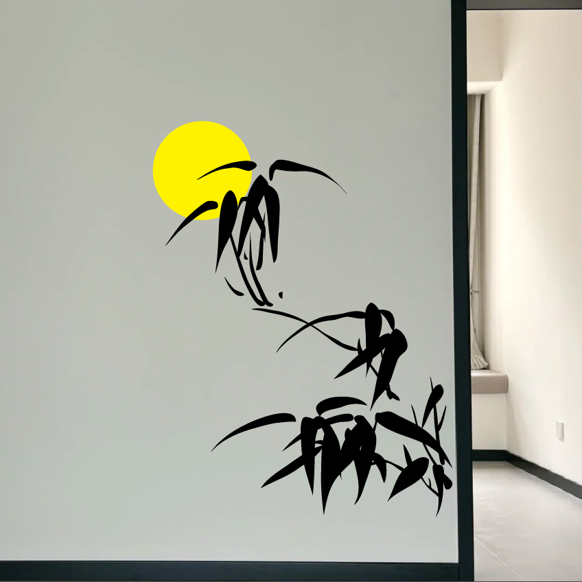 客厅墙壁墙贴贴纸装饰画古风竹子定制推拉门防撞玻璃贴纸中国风图片