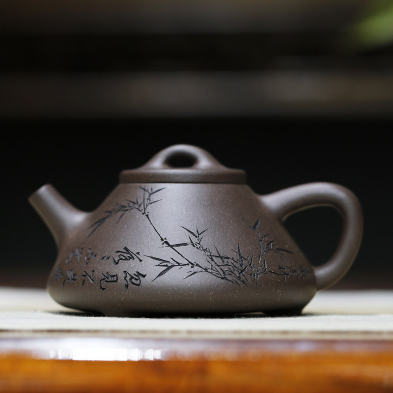 子冶石瓢原矿紫泥研高陈宏林纯全手工刻绘正品宜兴紫砂壶收藏送礼