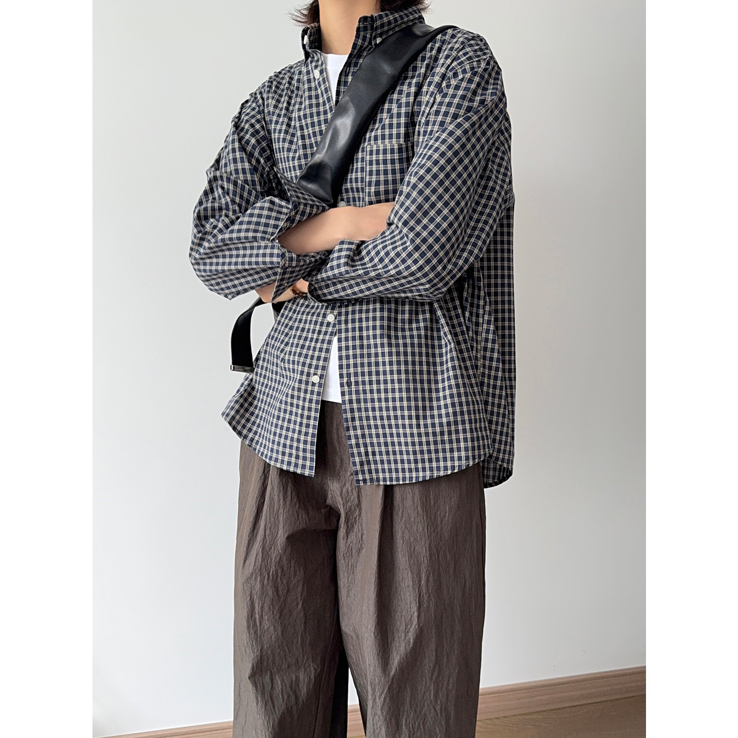 秋季韩系宽松休闲长袖格子衬衫C599/P68,男装衬衫,电商A228