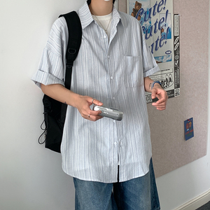 夏季宽松短袖衬衣中性男女条纹衬衫 A228/C575/P58图片