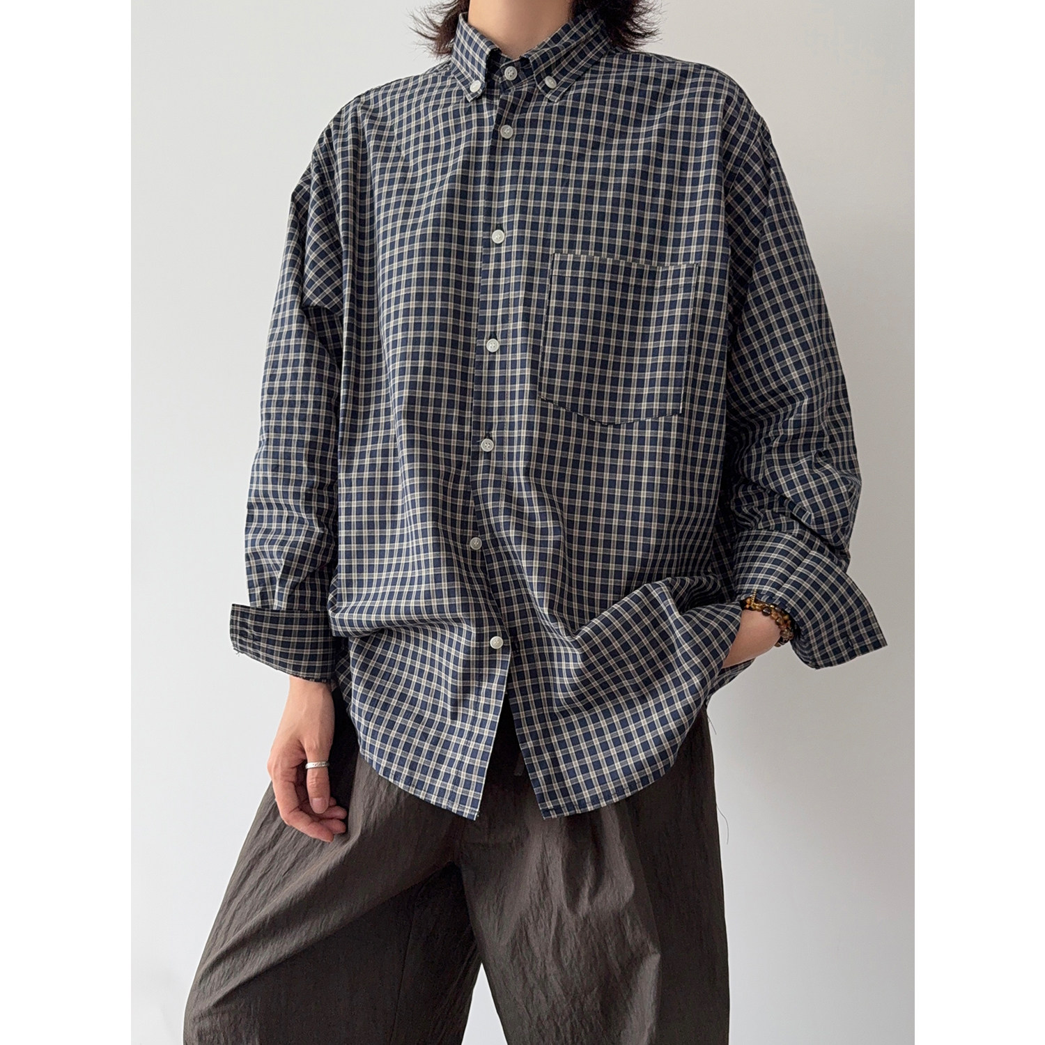 秋季韩系宽松休闲长袖格子衬衫C599/P68,男装衬衫,电商A228