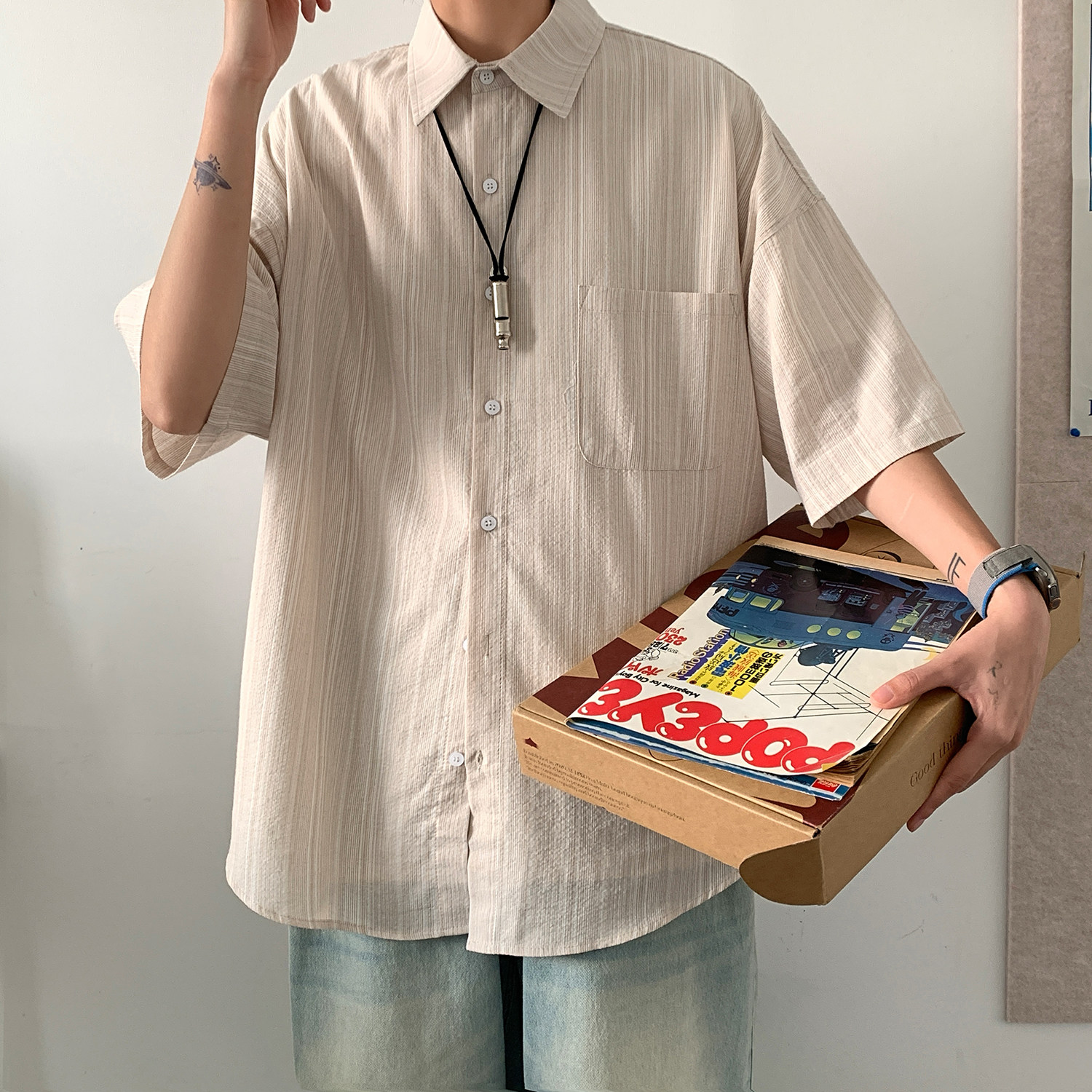夏季宽松短袖衬衣中性男女条纹衬衫A228/C575/P58,男装T恤,电商A228