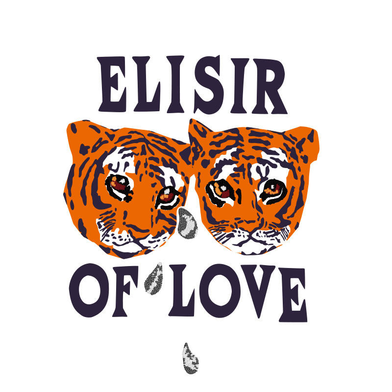 elisir of love英文老虎印花古吃gu柯式热转印烫画图案补丁贴