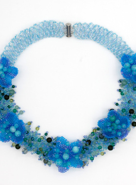 深海秘境手工串珠蓝色渐变项链小众度假风锁骨链度假海边拍照配饰