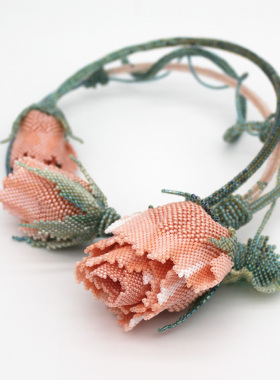 手工米珠串珠玫瑰花项链辑珠饰品欧美串珠粉色紫色项圈田园风