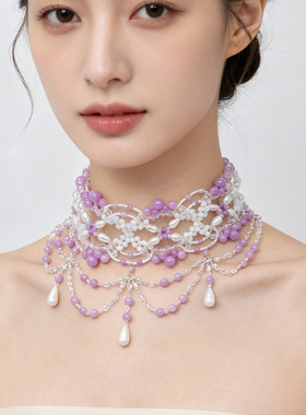 宽版choker肩颈适配抹胸婚纱汉服