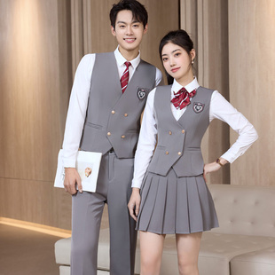 学院风西装马甲百褶裙套装韩版面试工作服职业装物业坎肩服务员