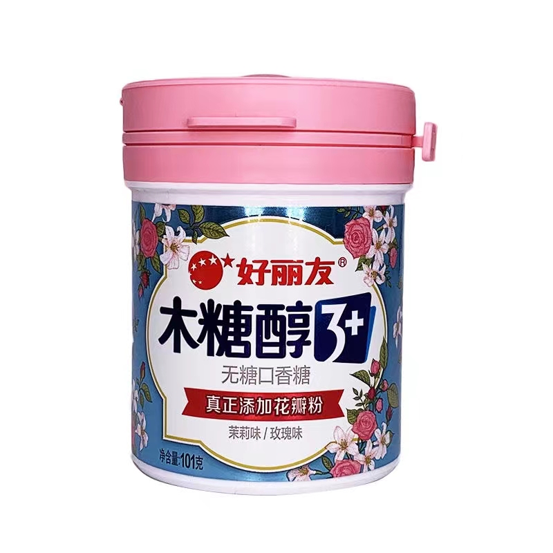 好丽友木糖醇花香味口香糖101g/瓶粒粒出无糖口香糖果