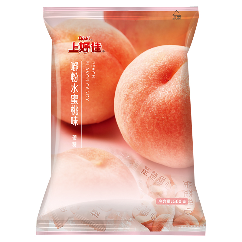 上好佳水果硬糖 500g 水蜜桃味  家庭装 结婚庆喜糖果
