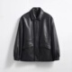 欧货进口植鞣蜡感绵羊皮2025新款 宽松复古小翻领黑色皮衣女外套
