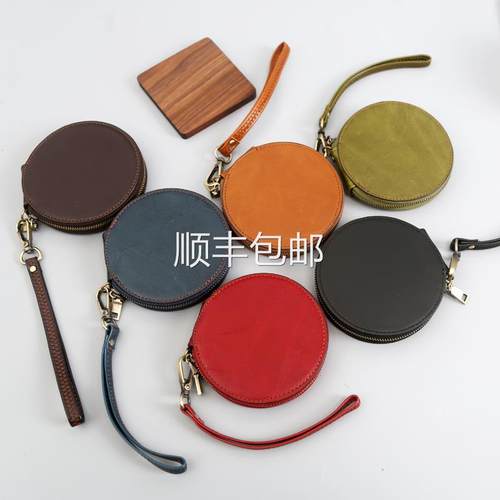 全球手工牛皮女迷你零钱包钱包圆形真皮拉炼 炼 硬币包小钥匙卡包